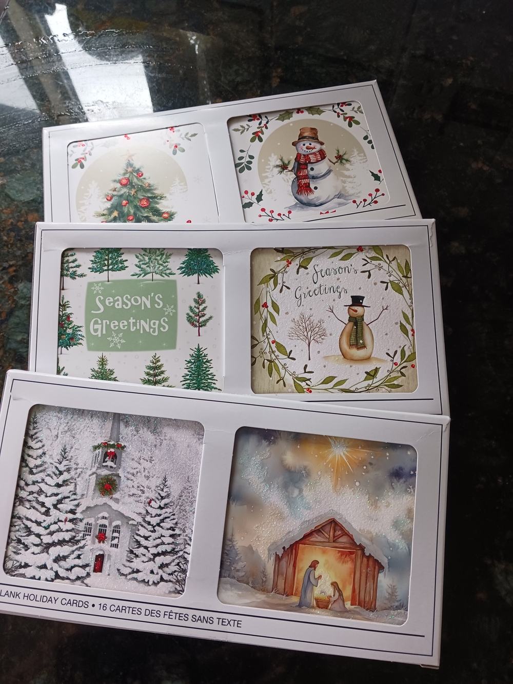 Seasonal Blank Holiday Greeting Card Set - White & Green
